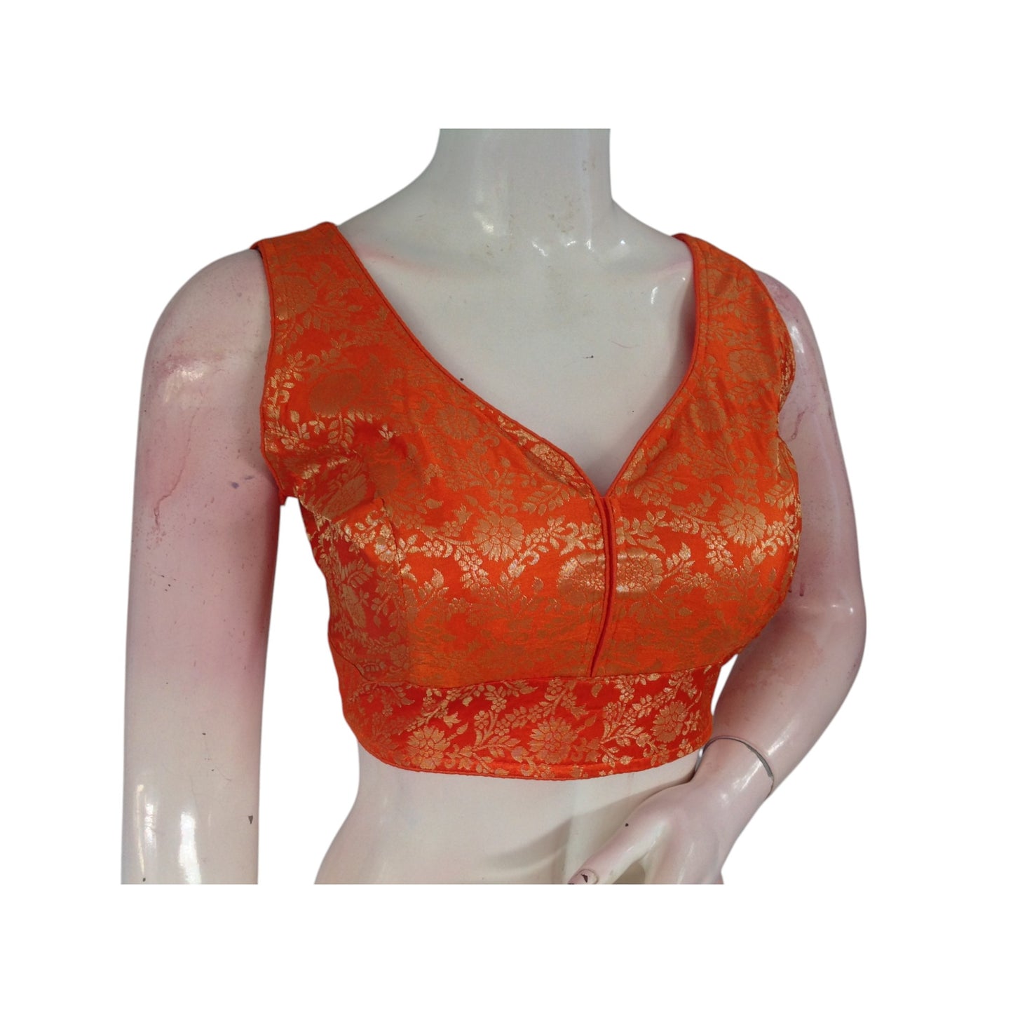 Radiant Orange Banaras Silk Ready Made Saree Blouse: A Burst of Radiance