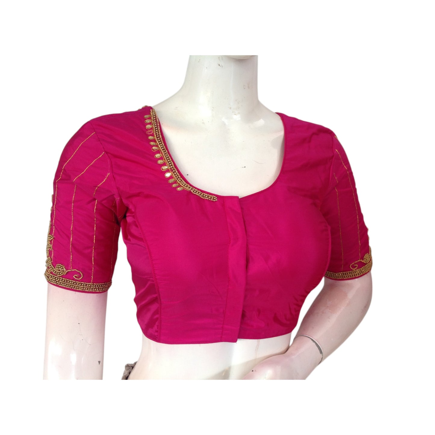 Magenta Magic: Bridal Aari Handwork Silk Saree Readymade Blouses