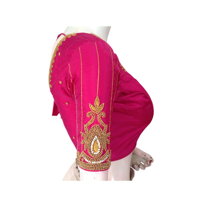 Magenta Magic: Bridal Aari Handwork Silk Saree Readymade Blouses