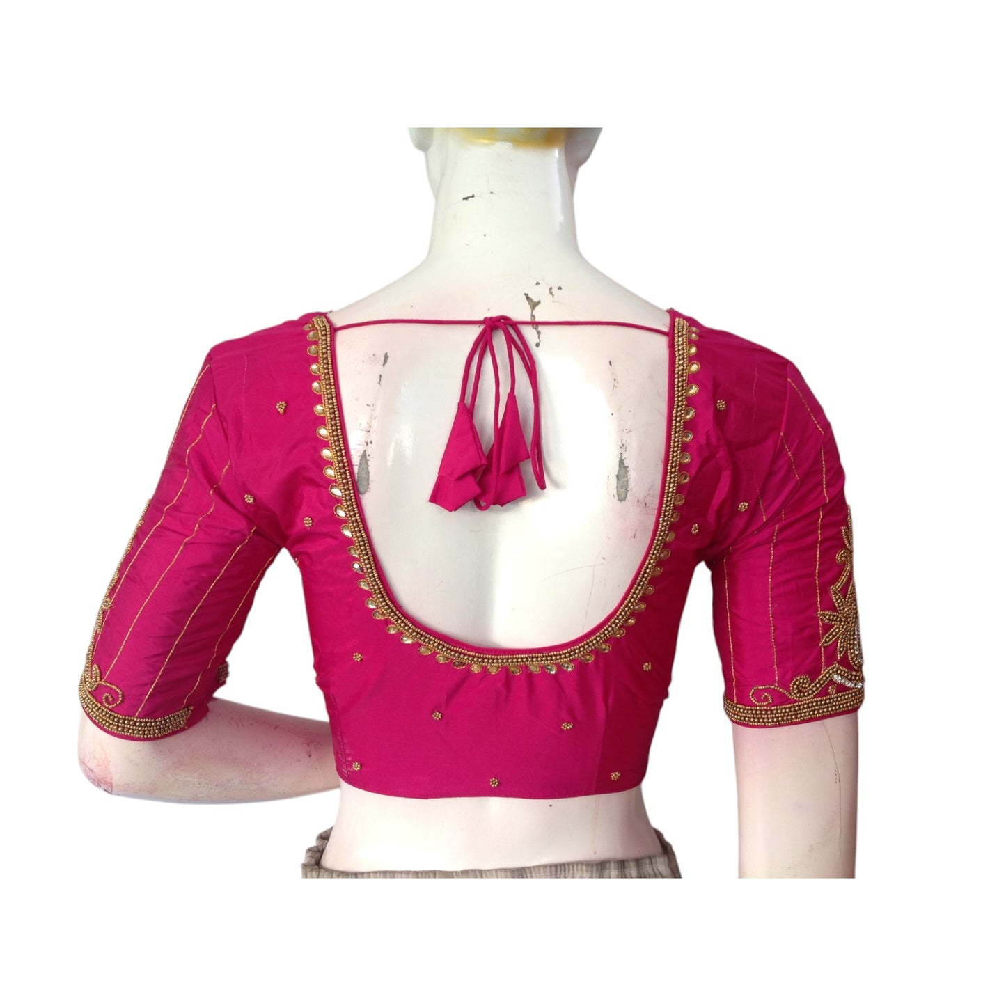 Magenta Magic: Bridal Aari Handwork Silk Saree Readymade Blouses