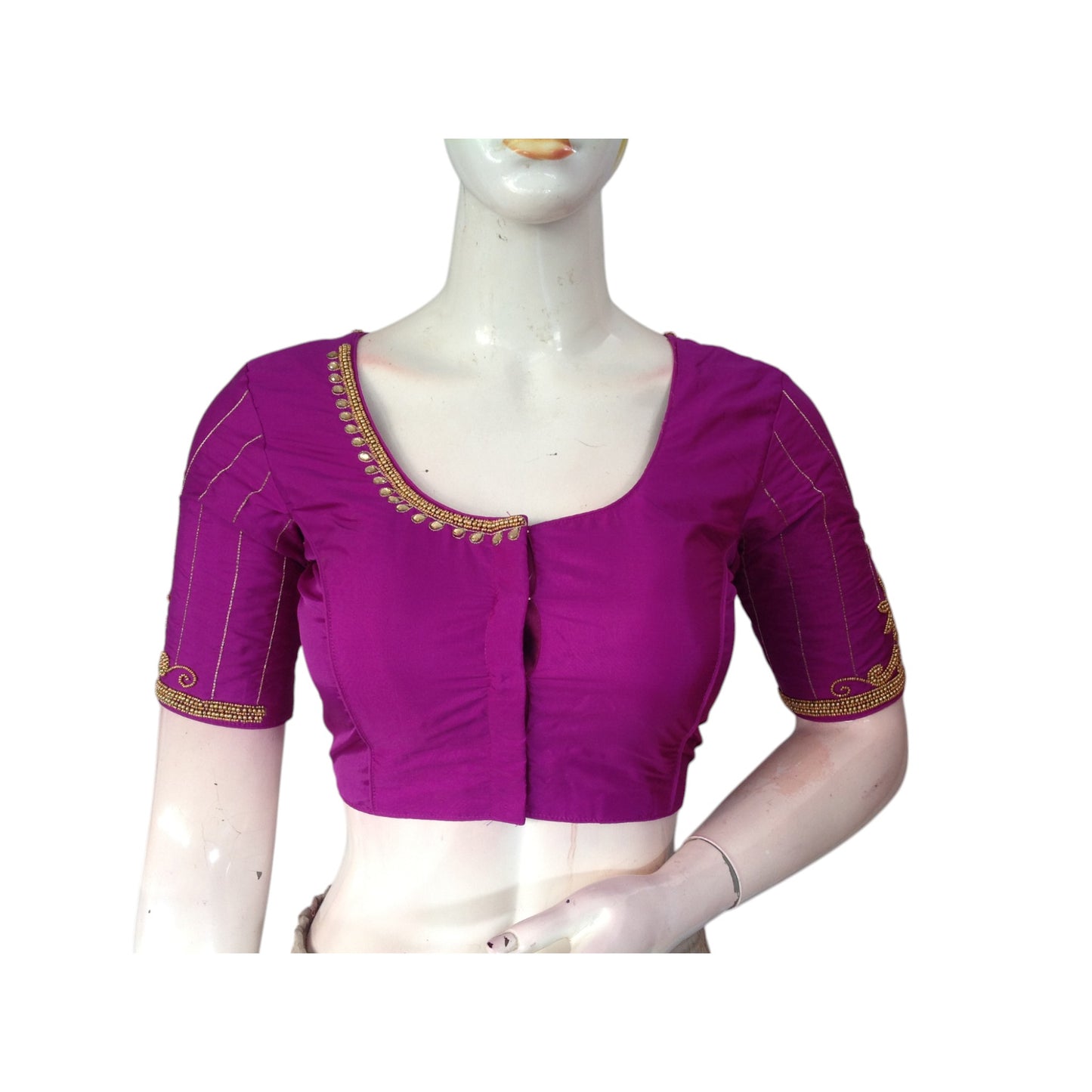 Purple Aari Elegance : Bridal Silk Saree Ready Made Blouse