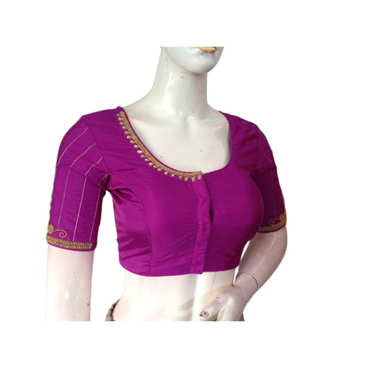 Purple Aari Elegance : Bridal Silk Saree Ready Made Blouse