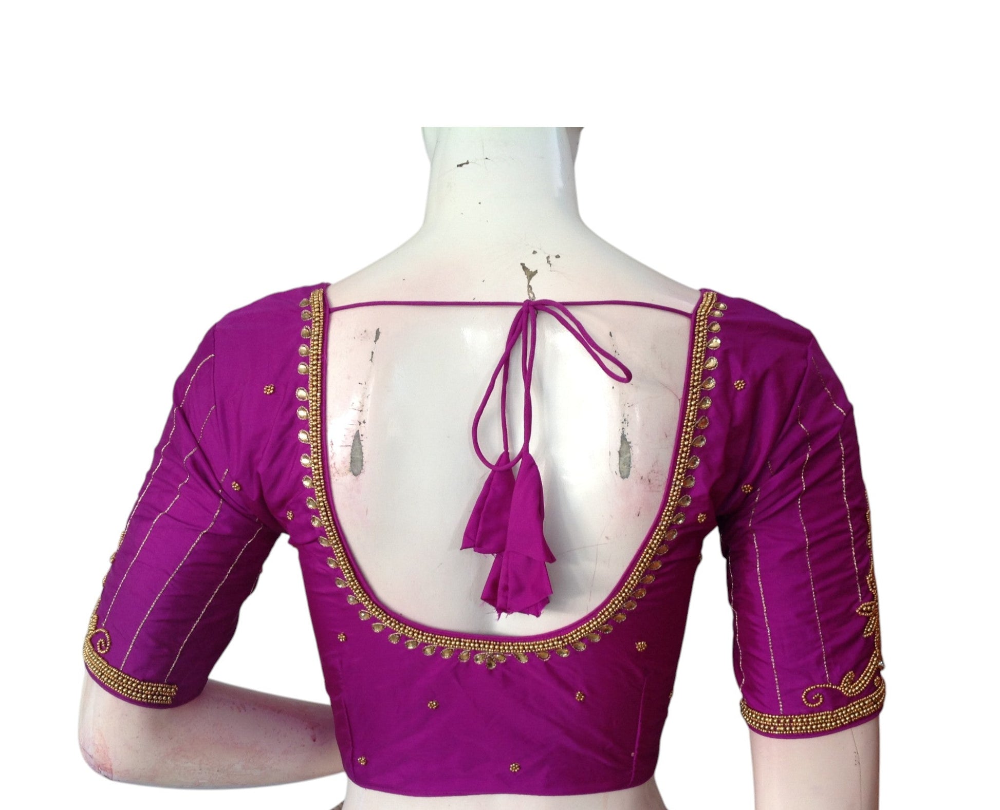 Purple Aari Elegance : Bridal Silk Saree Ready Made Blouse