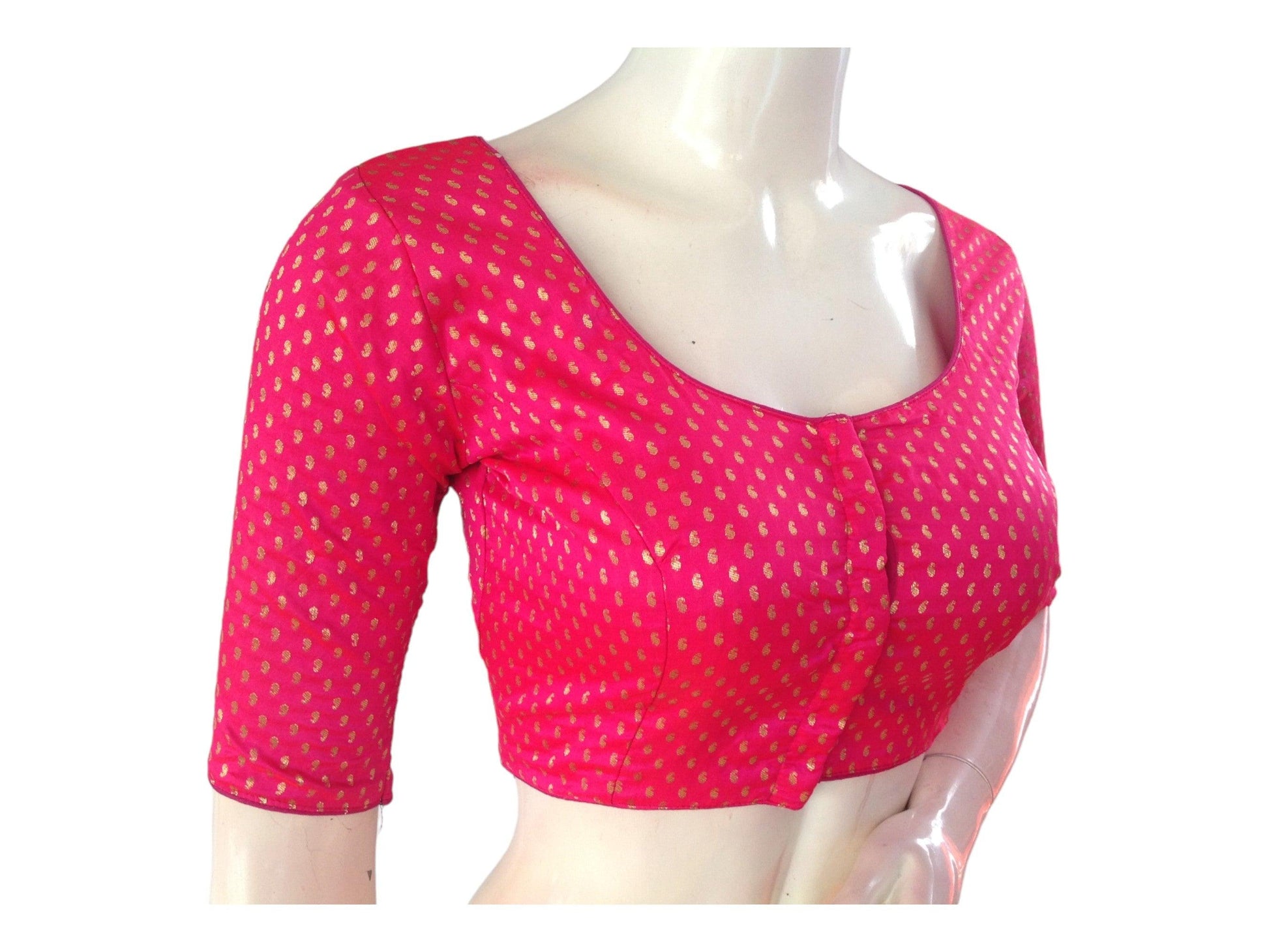 Pink Saree Blouse, Brocade Readymade Blouse, Plus size Saree Choli Top - D3blouses