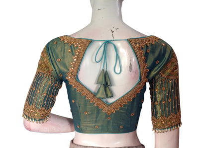 Teal Delight: Aari Handwork Tissue Silk Blouse for Every Occasion