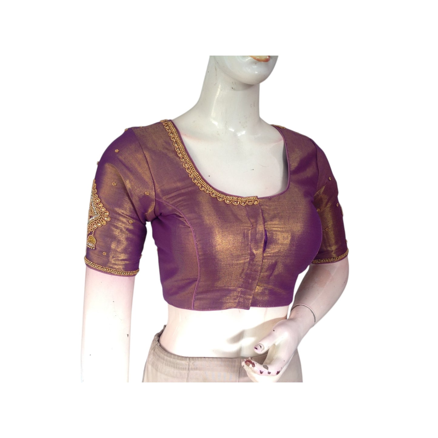 Purple Tissue Silk Bridal Readymade Saree Blouses: Aari Elegance