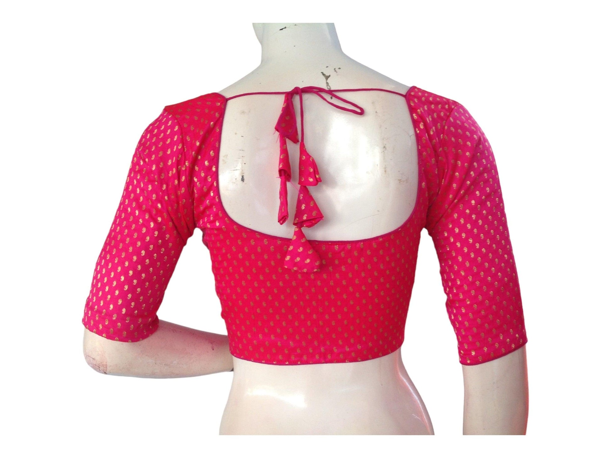 Pink Saree Blouse, Brocade Readymade Blouse, Plus size Saree Choli Top - D3blouses