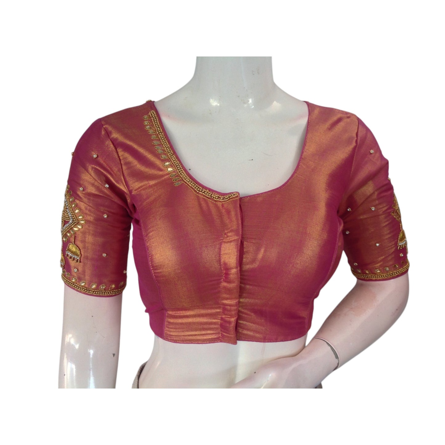 Magenta Pink Magic: Bridal Tissue Silk Readymade Saree Blouses