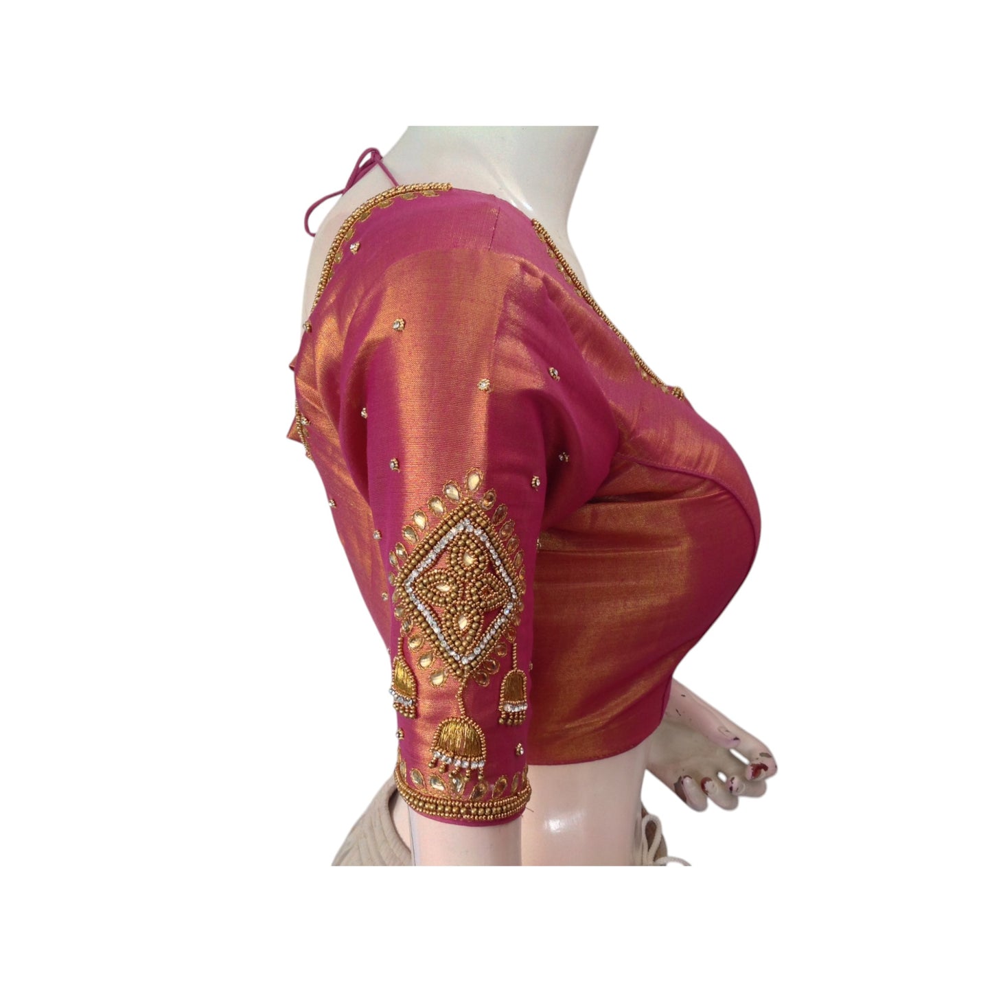 Magenta Pink Magic: Bridal Tissue Silk Readymade Saree Blouses