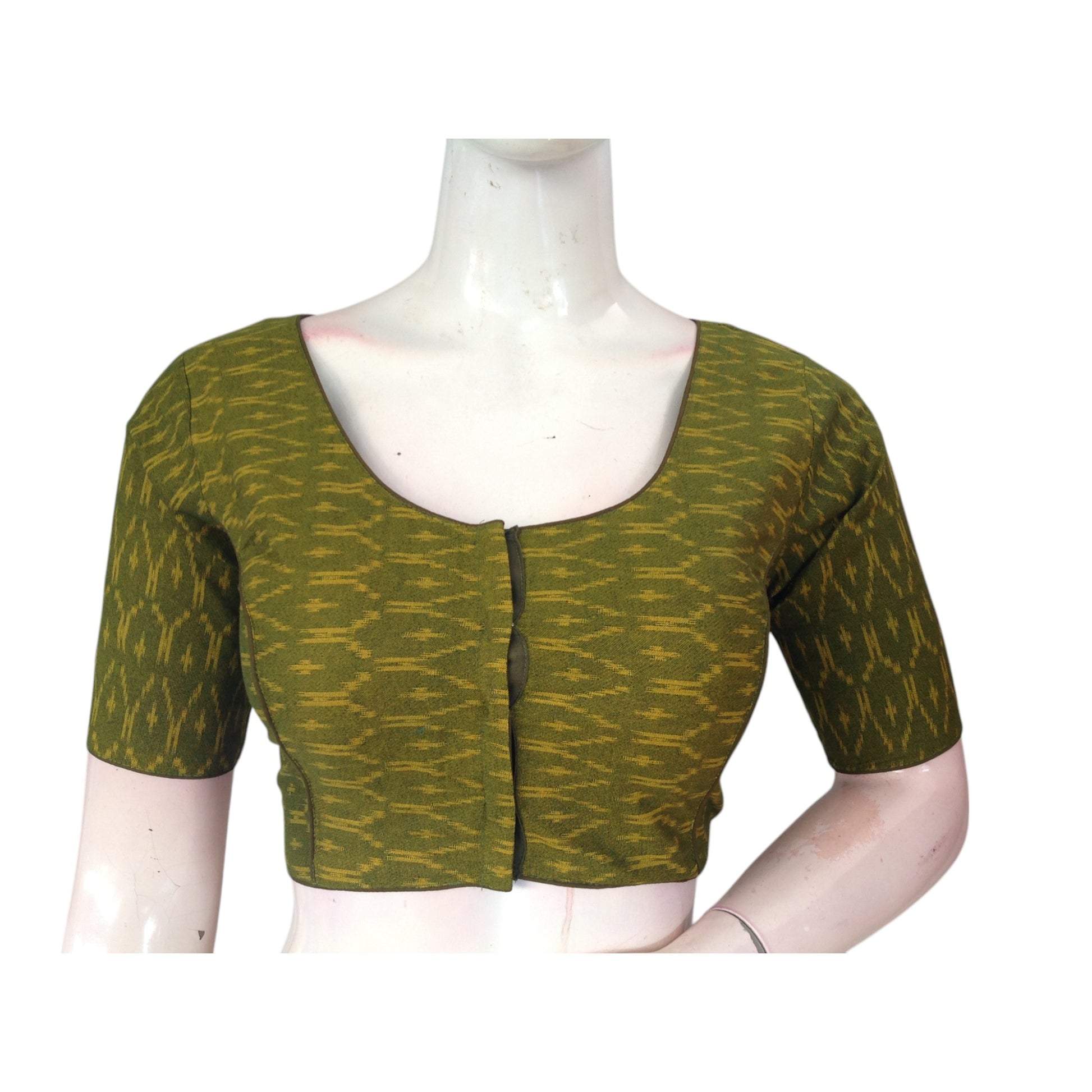 Olive Green Color Cotton Readymade Saree Blouse: Earthy Chic