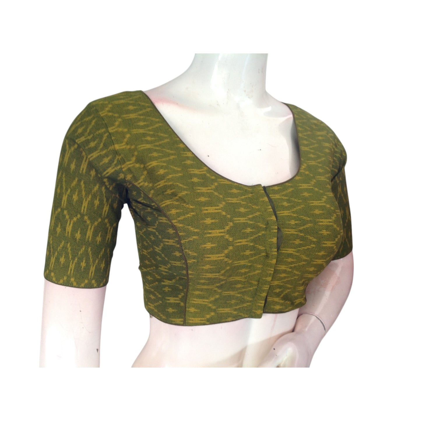 Olive Green Color Cotton Readymade Saree Blouse: Earthy Chic