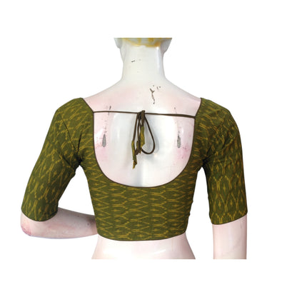 Olive Green Color Cotton Readymade Saree Blouse: Earthy Chic