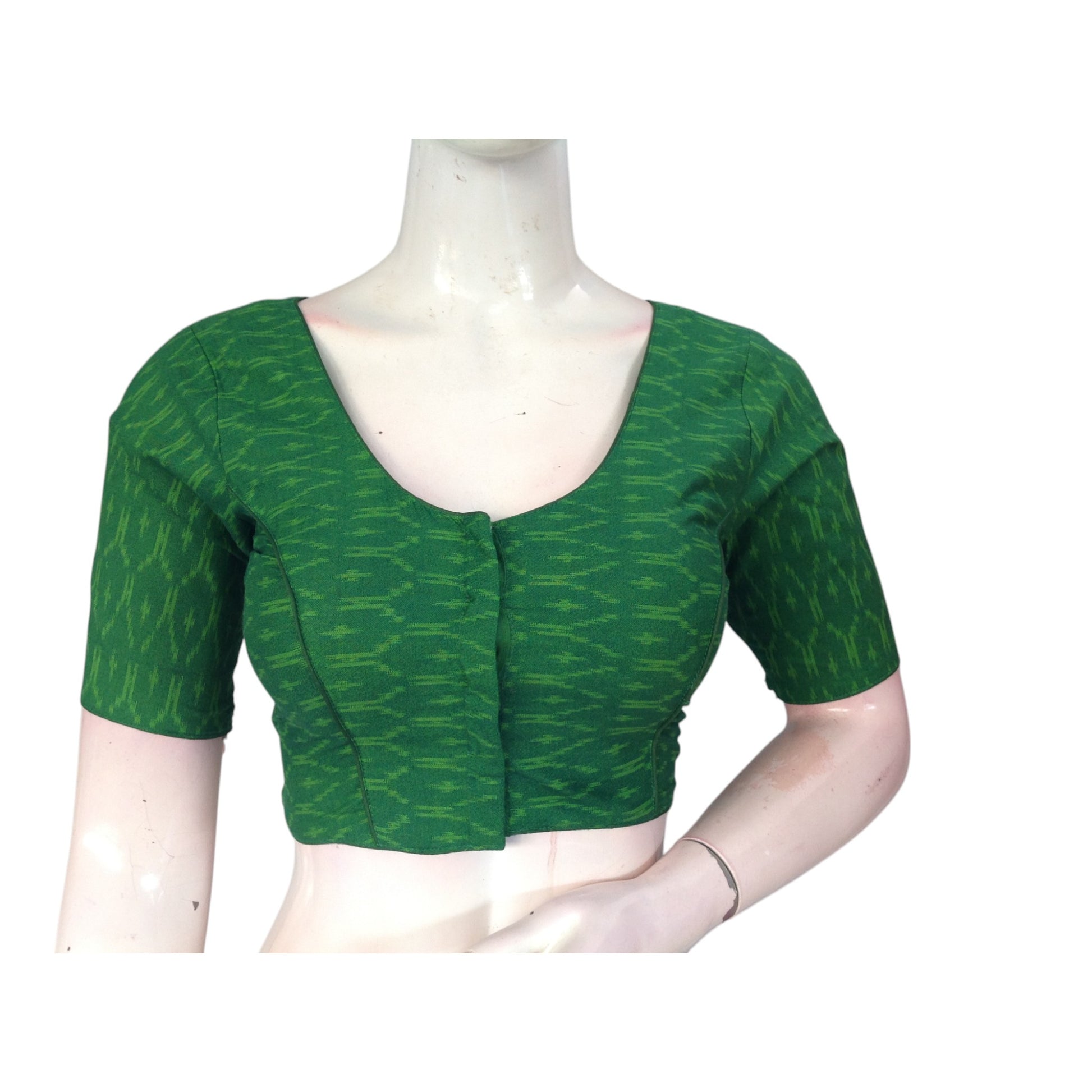 Green Color Cotton Ready made Saree Blouse: Fresh & Vibrant