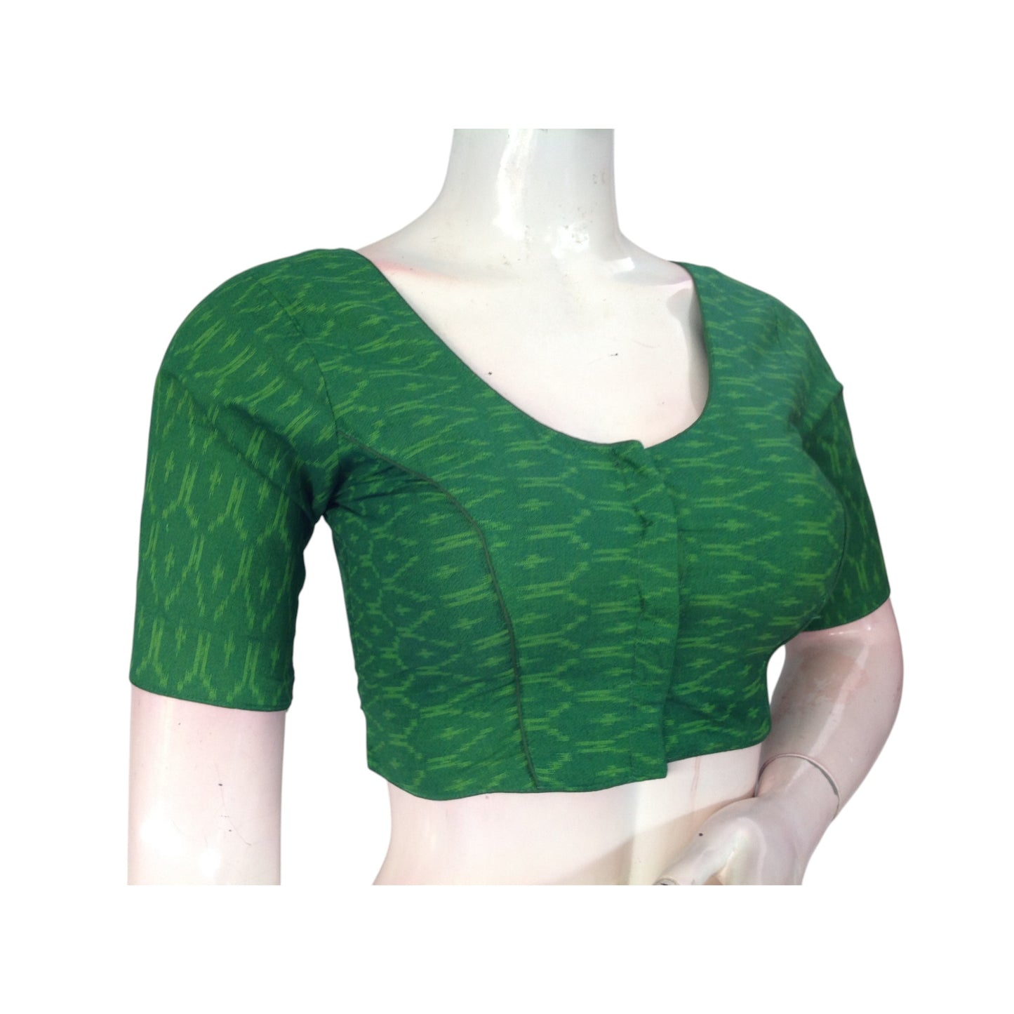 Green Color Cotton Ready made Saree Blouse: Fresh & Vibrant