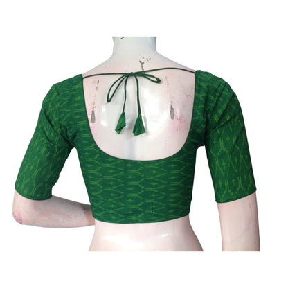 Green Color Cotton Ready made Saree Blouse: Fresh & Vibrant