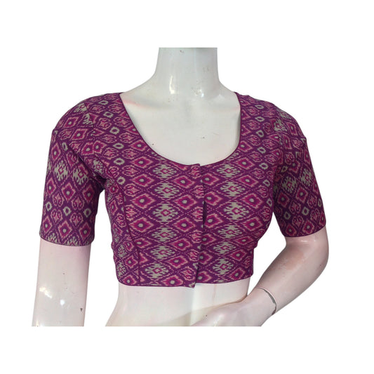 Purple Color Cotton Ready made Saree Blouse: Regal & Refined