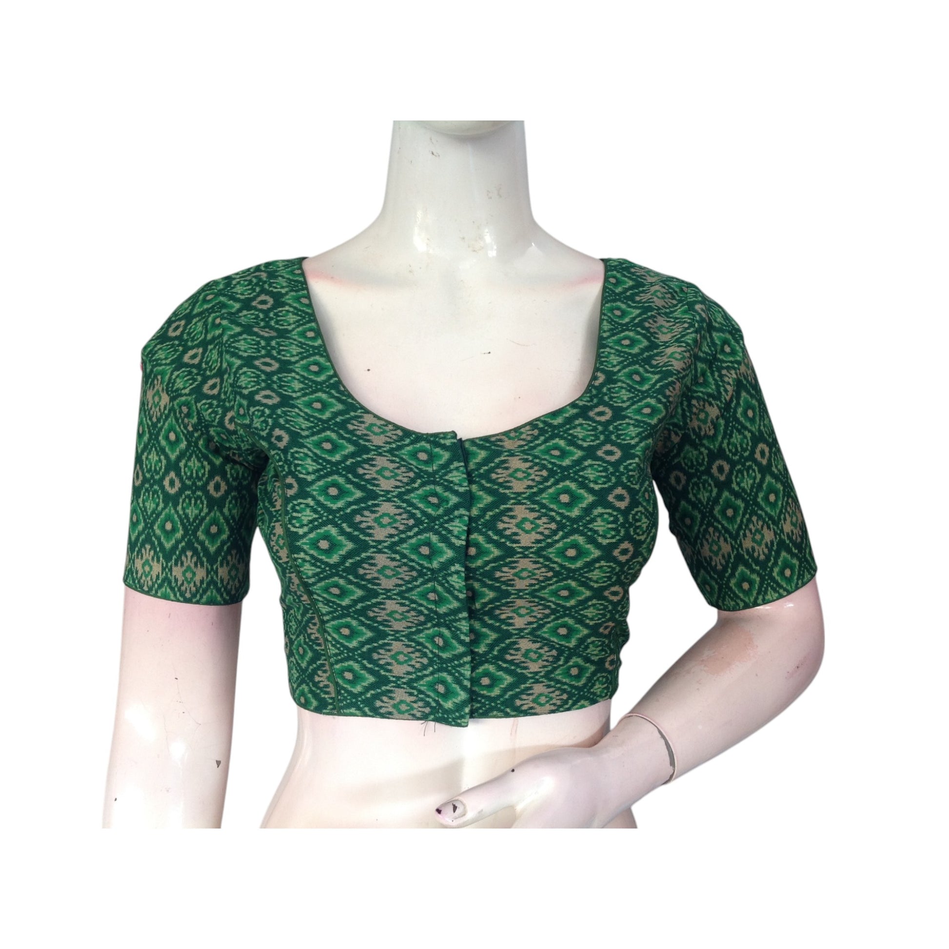 Green Color Cotton Ready made Saree Blouse: Fresh & Vibrant