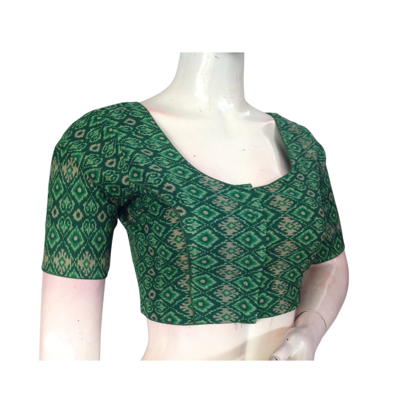 Green Color Cotton Ready made Saree Blouse: Fresh & Vibrant