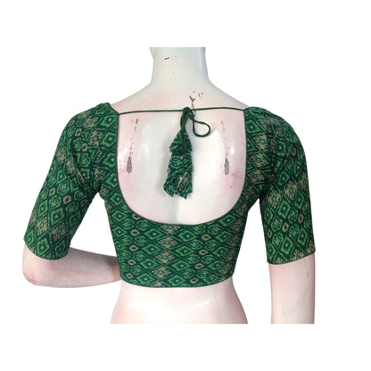 Green Color Cotton Ready made Saree Blouse: Fresh & Vibrant