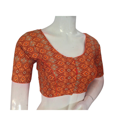 Vibrant Orange Color Cotton Ready made Saree Blouse: Sunny Disposition