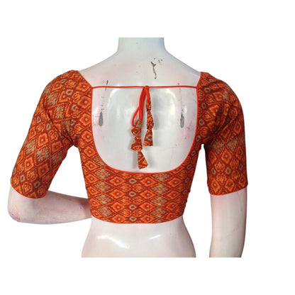 Vibrant Orange Color Cotton Ready made Saree Blouse: Sunny Disposition