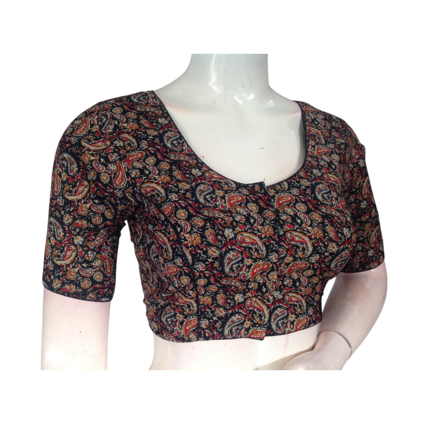 Black Color Kalamkari Printed Cotton Readymade Blouse - Elegant & Sophisticated