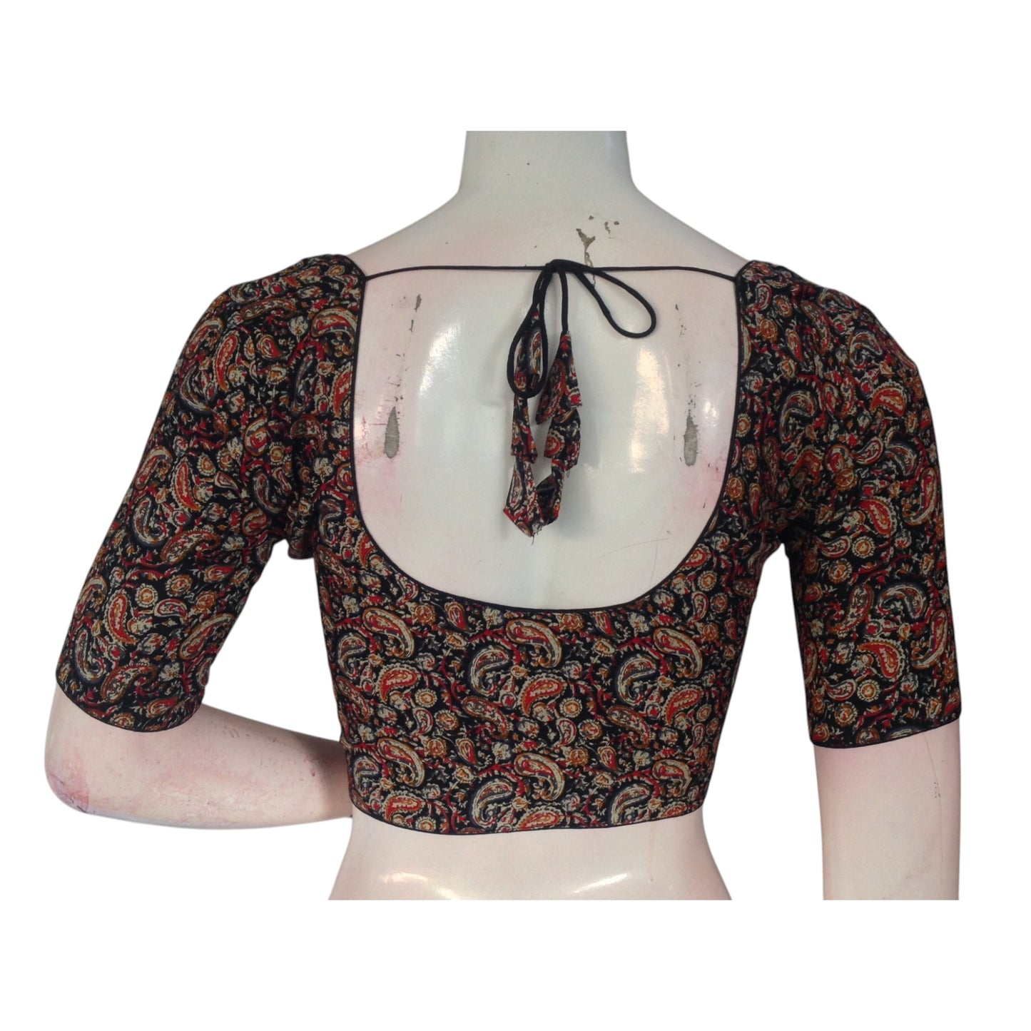 Black Color Kalamkari Printed Cotton Readymade Blouse - Elegant & Sophisticated