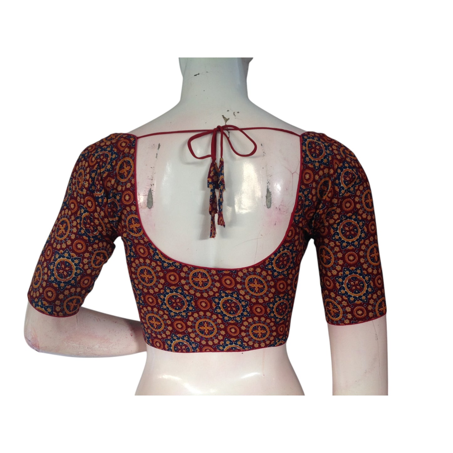 Elegant Maroon Kalamkari Printed Cotton Blouse - Timeless & Sophisticated