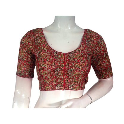 Red Color Kalamkari Printed Cotton Readymade Blouse - Elegant & Comfortable