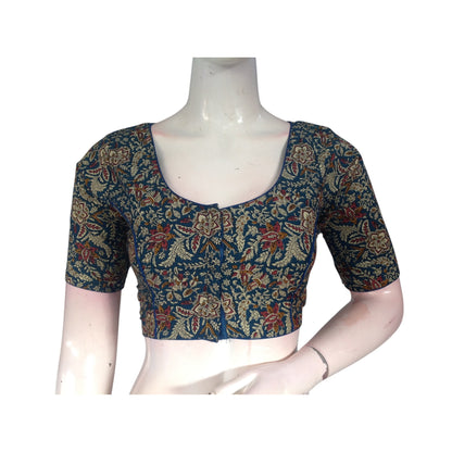 Teal Blue Color Kalamkari Printed Cotton Readymade Blouse - Fresh & Vibrant