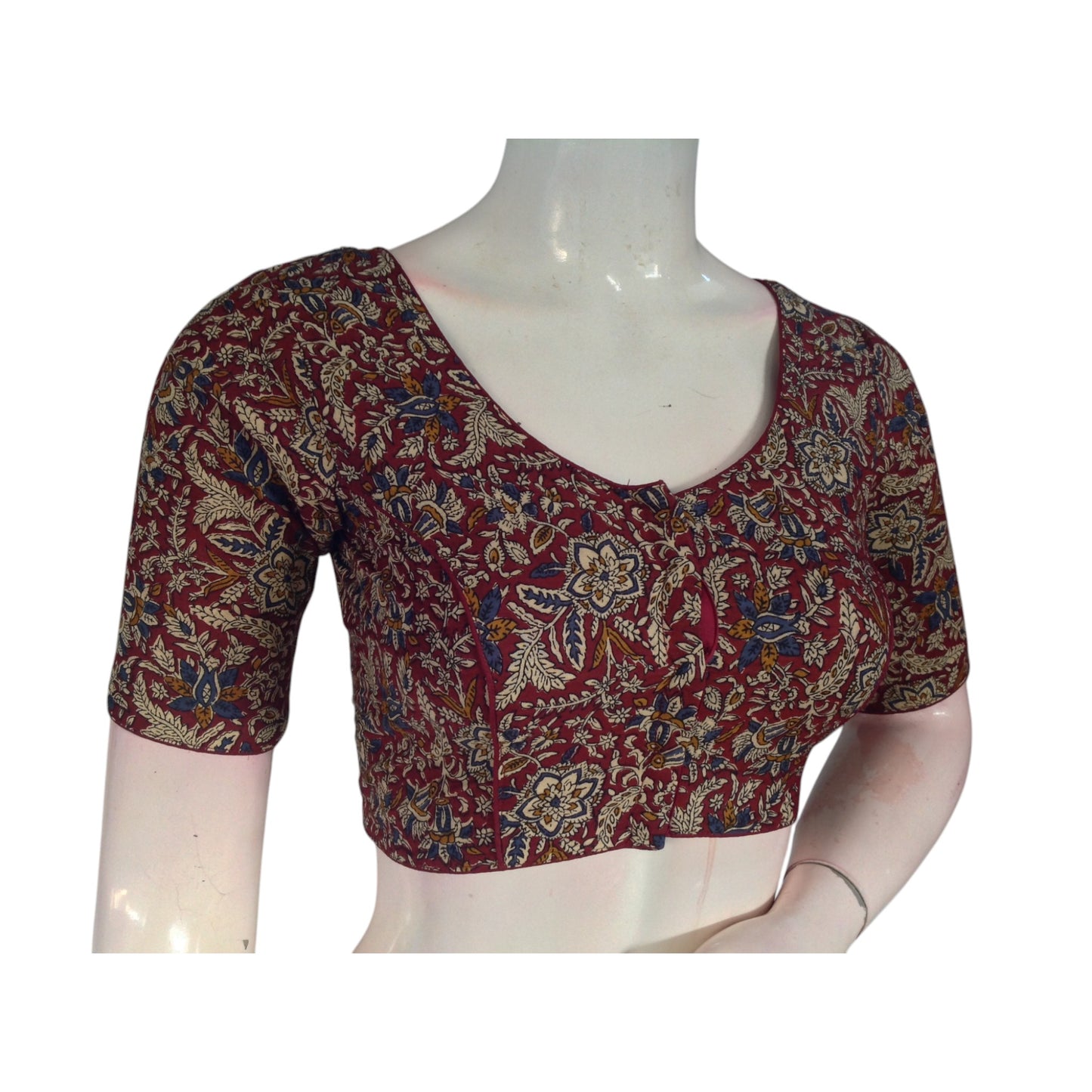 Maroon Color Kalamkari Printed Cotton Readymade Blouse: Rich & Sophisticated