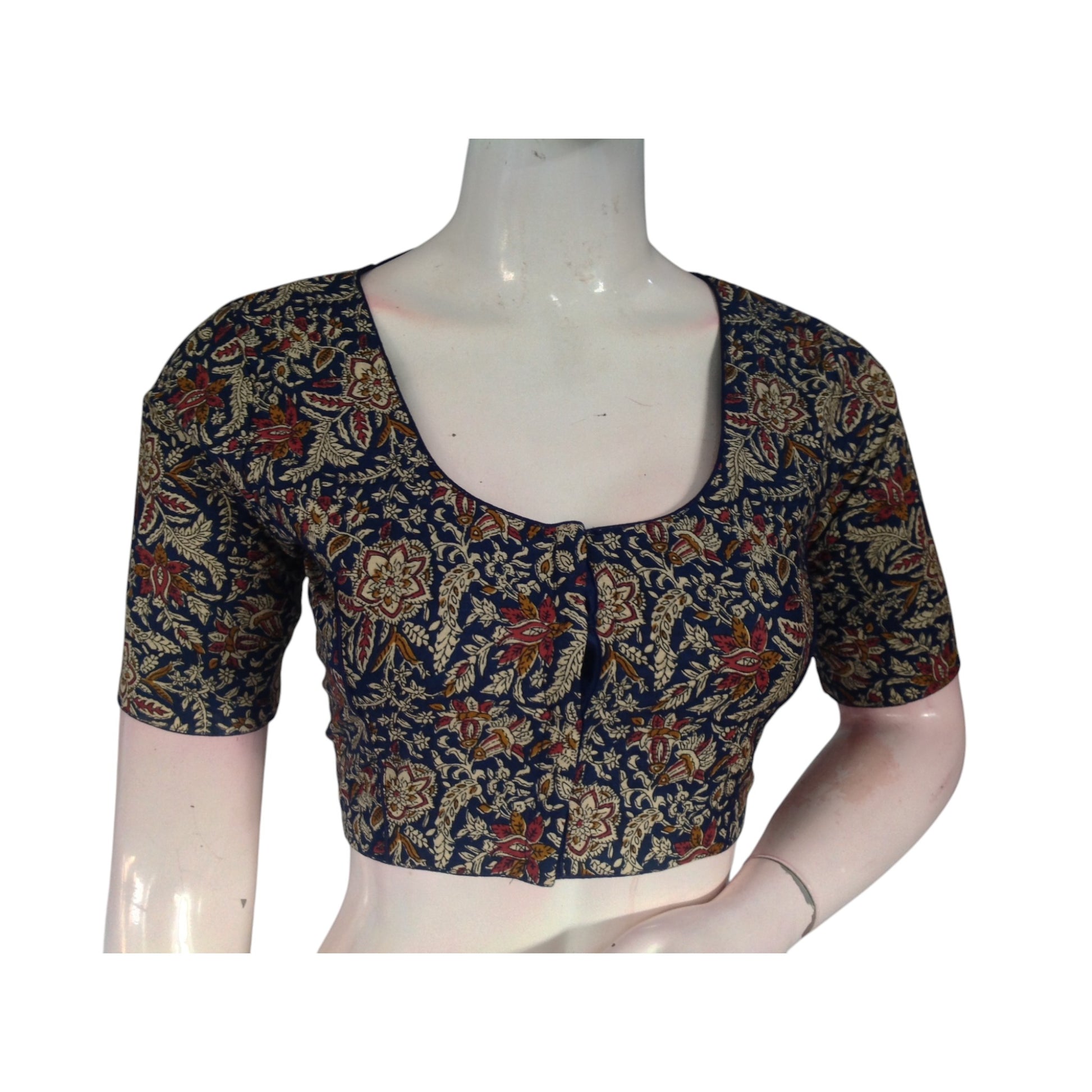 Bold Navy Blue Color Kalamkari Printed Cotton Blouse - Modern & Stylish