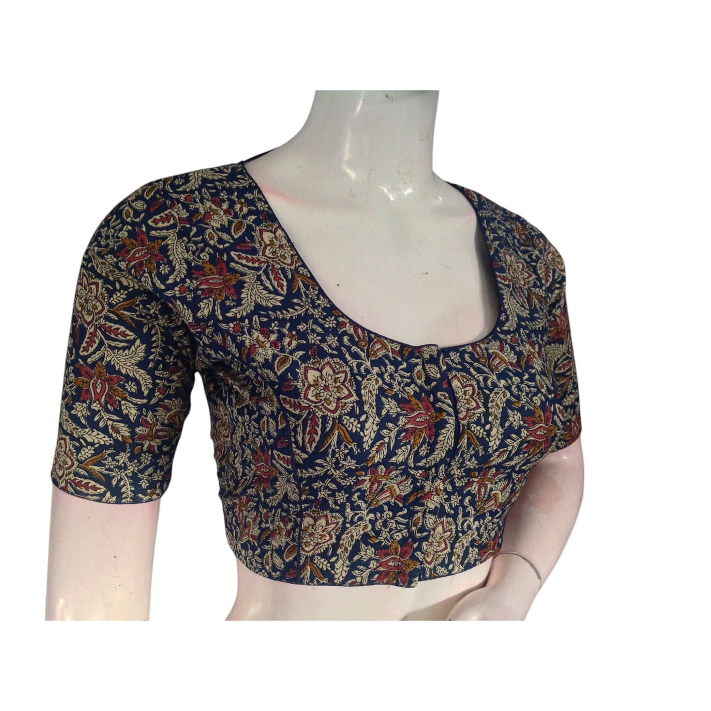 Bold Navy Blue Color Kalamkari Printed Cotton Blouse - Modern & Stylish