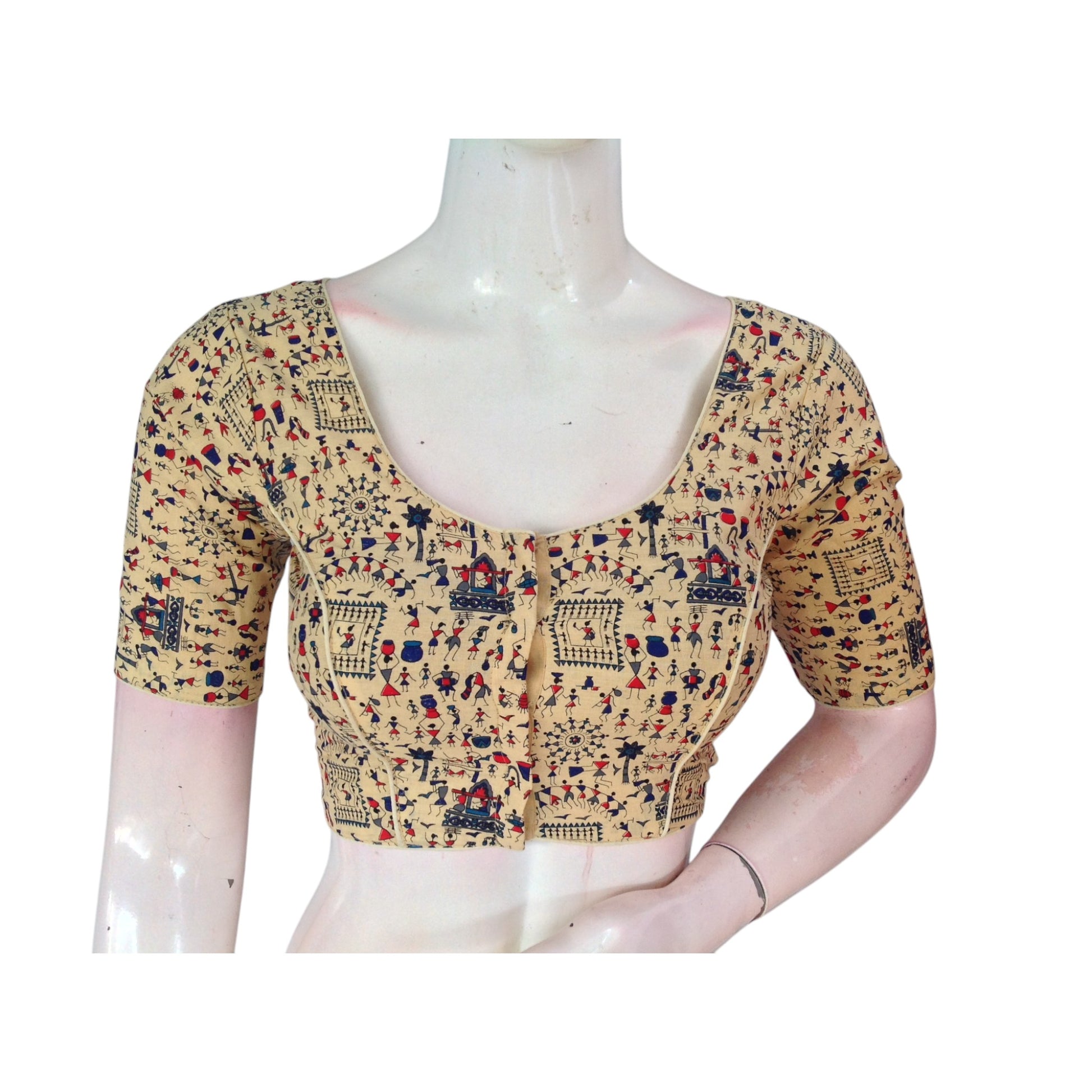 Timeless Elegance: Light Gold Color Kalamkari Printed Readymade Blouse