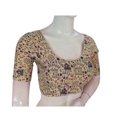 Subtle Sophistication: Light Gold Color Kalamkari Printed Readymade Blouse