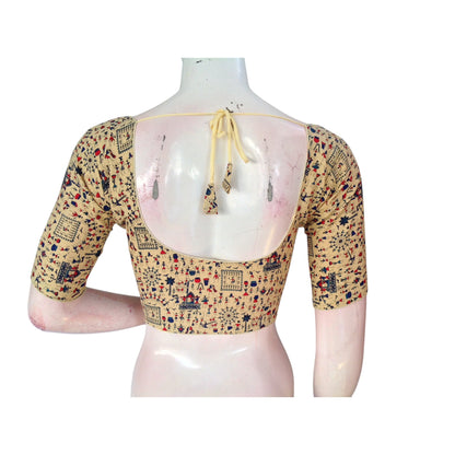 Subtle Sophistication: Light Gold Color Kalamkari Printed Readymade Blouse