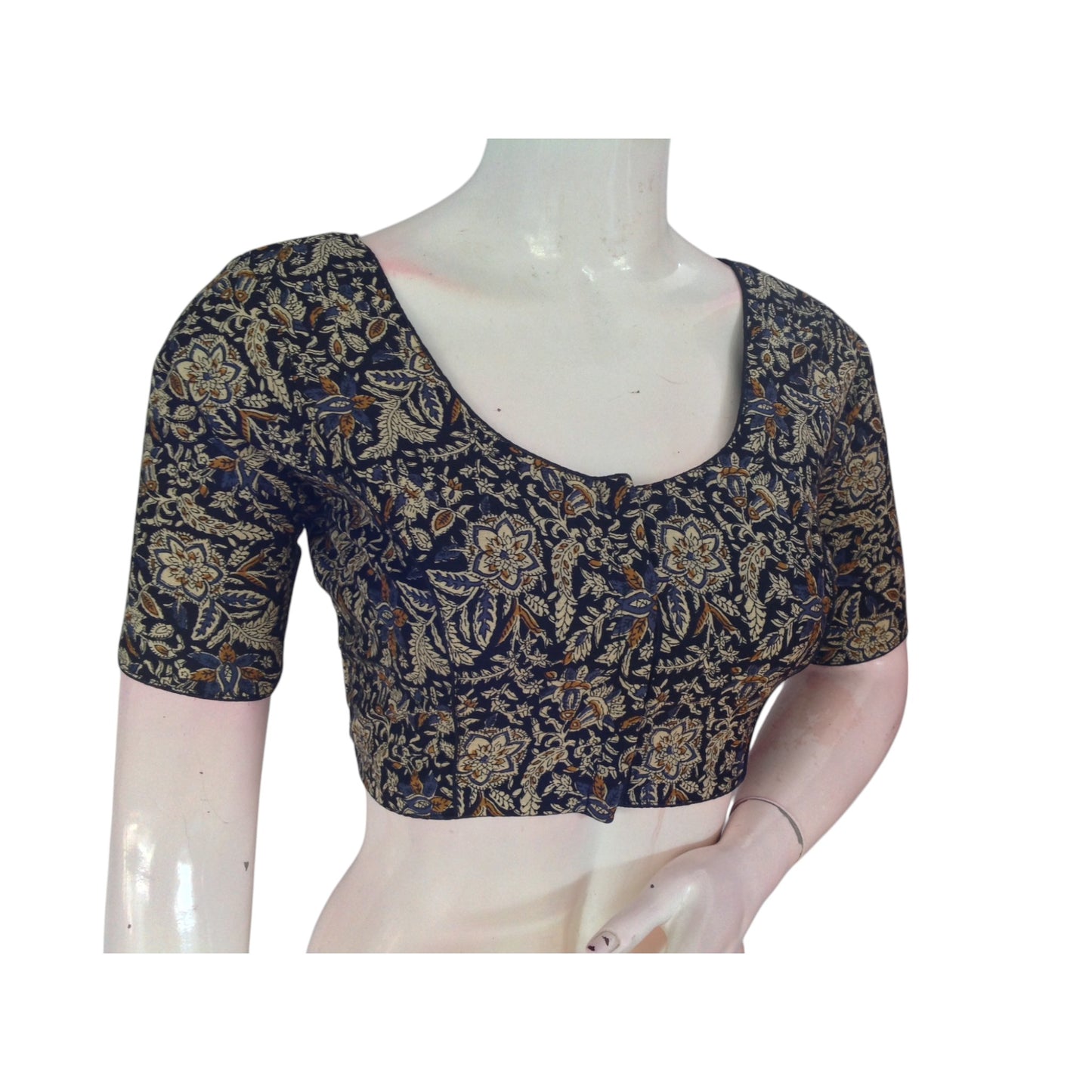 Comfort Meets Elegance: Black Color Kalamkari Printed Cotton Blouse