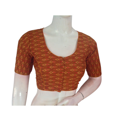 Sunny Vibes: Mustard Color Cotton Printed Readymade Saree Blouse