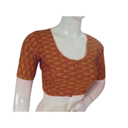 Sunny Vibes: Mustard Color Cotton Printed Readymade Saree Blouse