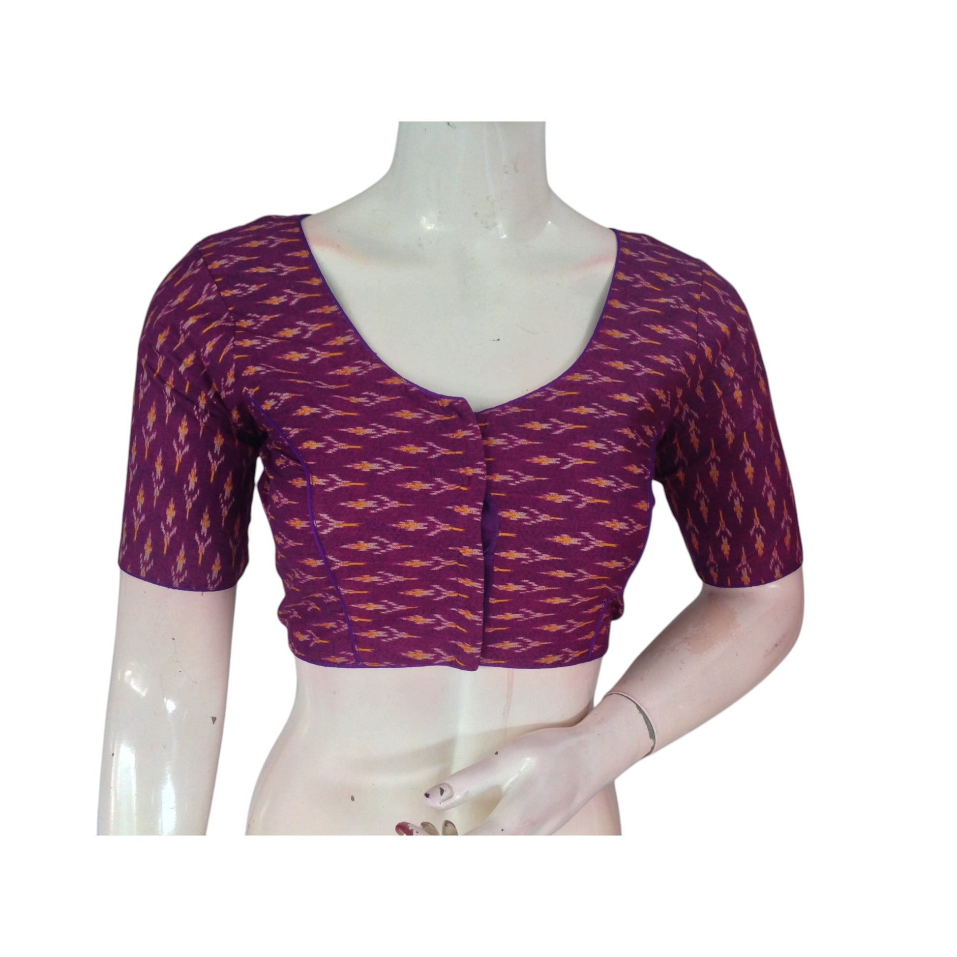 Mystical Purple: Cotton Printed Readymade Saree Blouse