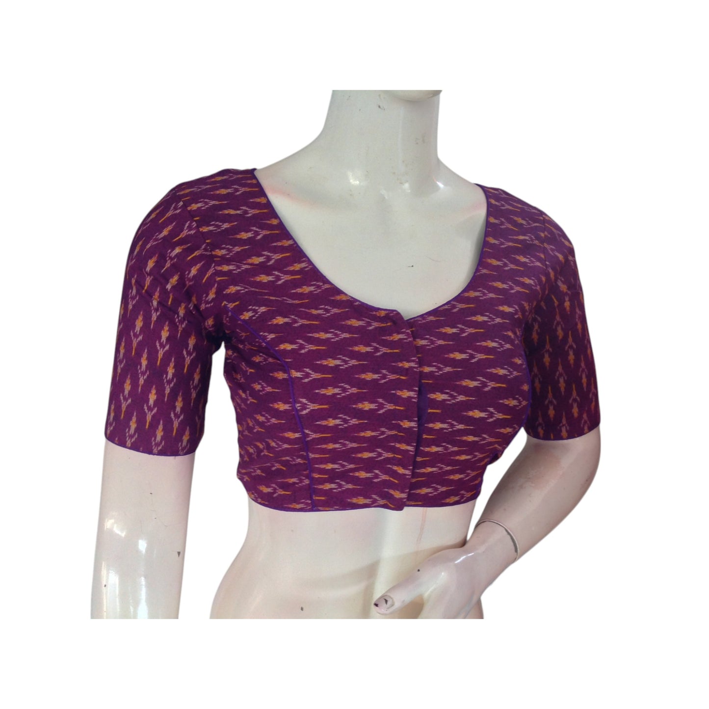 Mystical Purple: Cotton Printed Readymade Saree Blouse