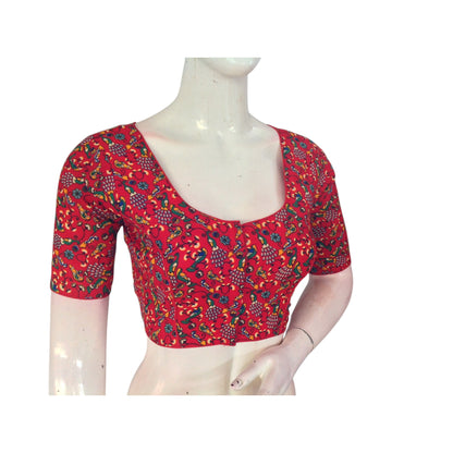 Romantic Red: Kalamkari Printed Cotton Readymade  Blouse