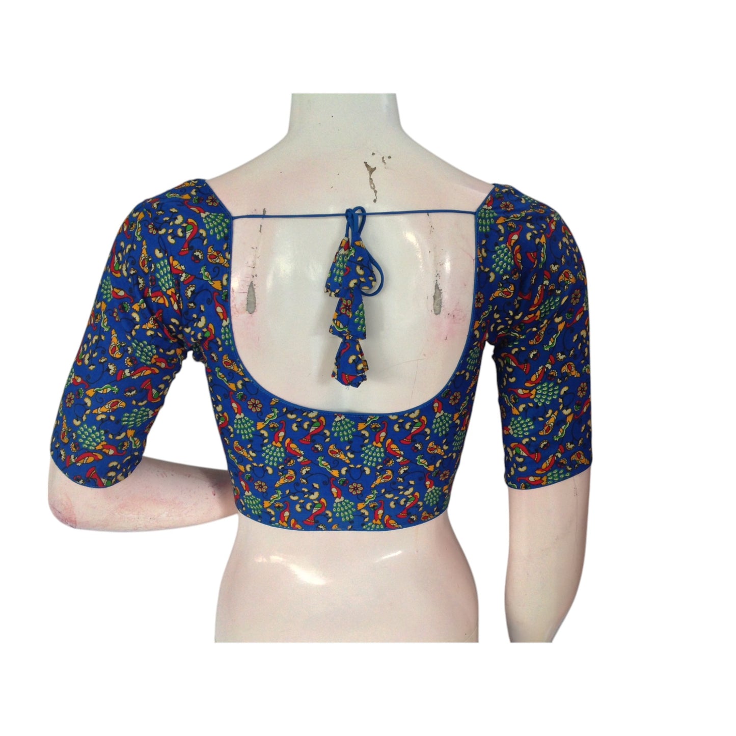 Stylish & Sophisticated: Royal Blue Cotton Printed Readymade Saree Blouse