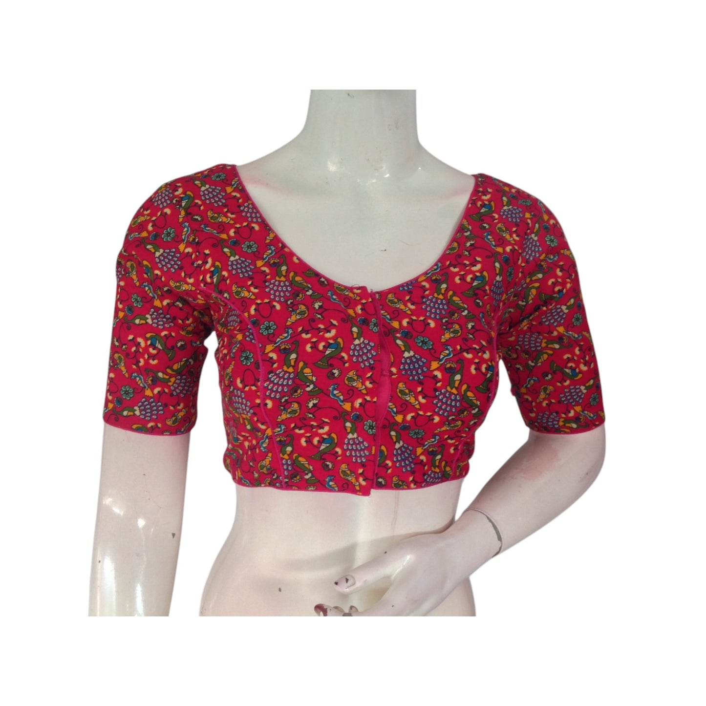 Unique Magenta: Cotton Printed Readymade Saree Blouse