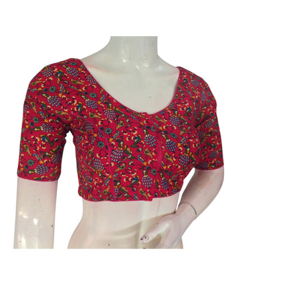 Unique Magenta: Cotton Printed Readymade Saree Blouse