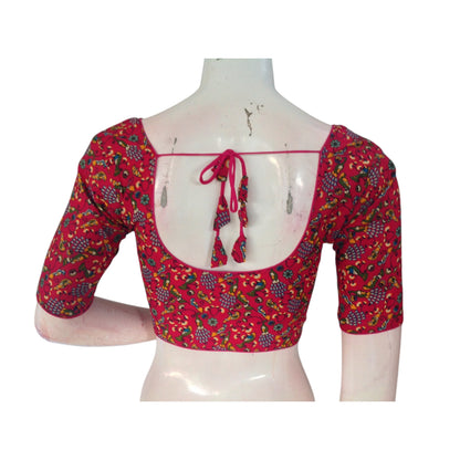 Unique Magenta: Cotton Printed Readymade Saree Blouse