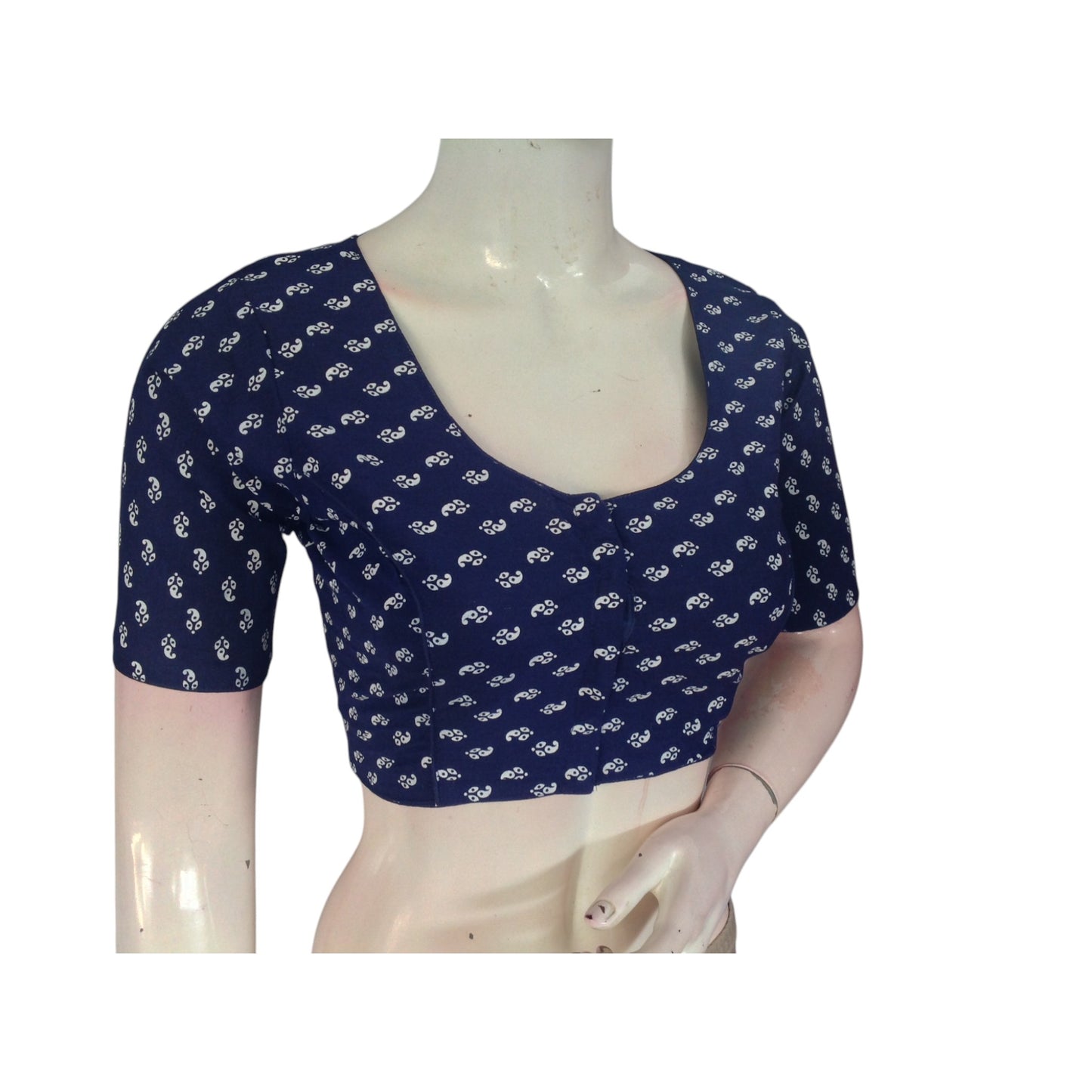 Stylish & Versatile: Navy Blue Color Cotton Printed Readymade Saree Blouse