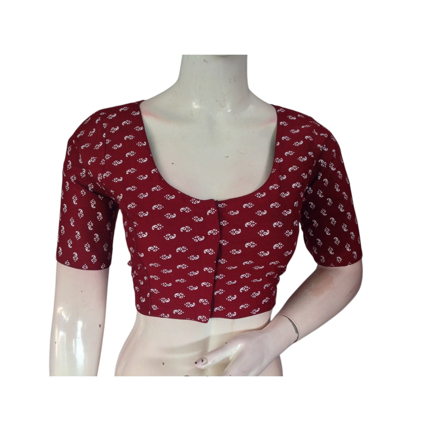 Bold Maroon: Cotton Printed Readymade Saree Blouse