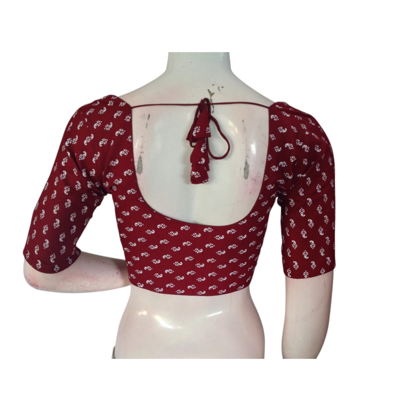 Bold Maroon: Cotton Printed Readymade Saree Blouse