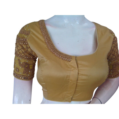 Golden Glamour: Aari Handwork Semi Silk Blouse for Weddings